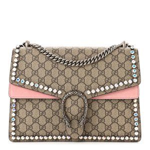 AUTHENTIC GUCCI Monogram Canvas & Pink Leather Dionysus Shoulder Bag